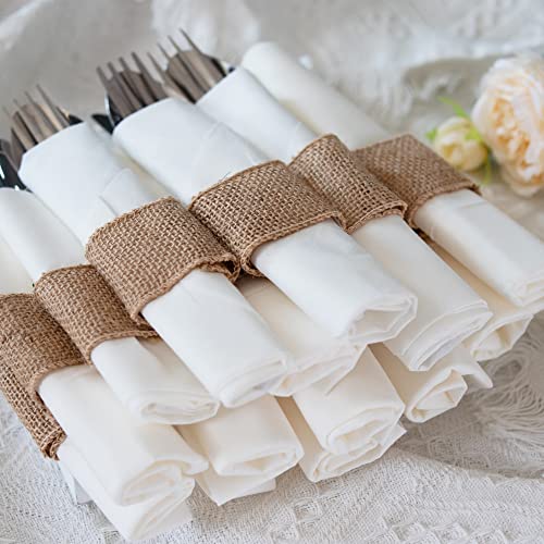 Comforing 100 Burlap Napkin Rings With Wired Edge, Napkin Bands With Hemp Rope, Napkin Ties For Country Wedding Decorations, Party, Dinner Table Decorations #TOP6