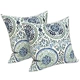 LVTXIII 2 Pack Outdoor Pillow Covers ONLY 18x18 Inch, Water-Repellent Square Decorative Cushion Covers for Patio Furniture, Garden, Sofa, Coastal Medallion