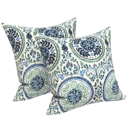 LVTXIII 2 Pack Outdoor Pillow Covers ONLY 18x18 Inch, Water-Repellent Square Decorative Cushion Covers for Patio Furniture, Garden, Sofa, Coastal Medallion