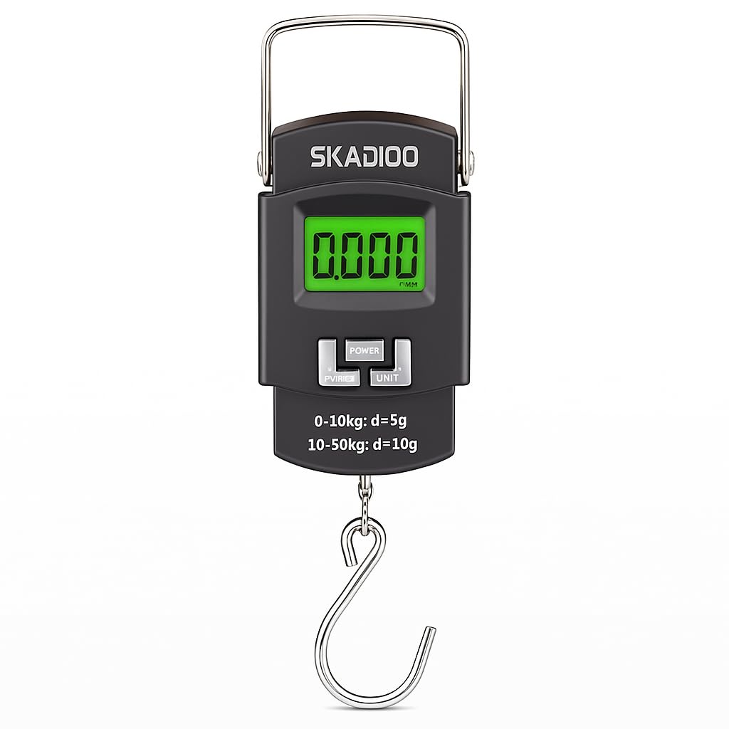 SKADIOO Weight Machine for Luggage 50kg, Luggages Weighing Scale for Flights, Electronic Portable Fishing Hook Type with Digital LCD Screen Used for Gas Cylinder & Travel Bags & Suitcases (Black)