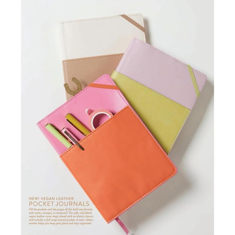 Image of DesignWorks Ink Pocket Journal - Small Vegan Leather Notebook for Writing, Note Taking & Journaling - Wrap-Around Pocket, 192 Lined Pages, 6 inch x 8.5 inch - Pink & Chili