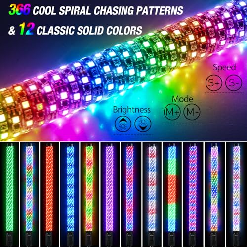 Image of Nilight LED Fat Whip Light 1PC 3FT RGB Lighted Antenna Whips with Remote & App Control DIY Chasing Patterns Brake Reverse Lights for ATV UTV Polaris RZR Can-am Dune Buggy Pickup Trucks Jeep