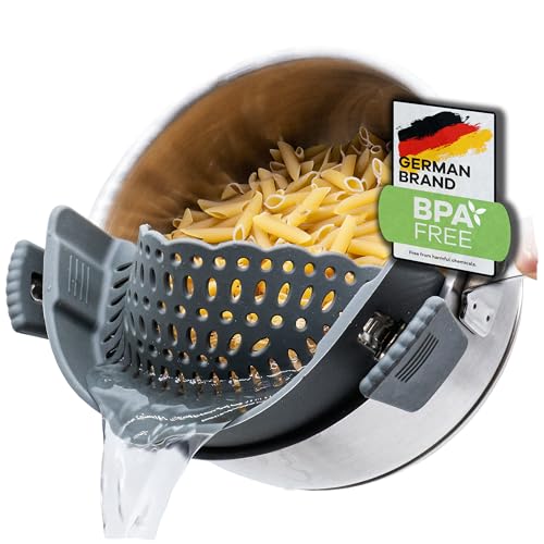 Passoire Clipsable Universelle en Silicone - Sans BPA - Demi Passoire avec Bec Verseur pour Casseroles - Gadget Cuisine Pratique pour Égoutter Pâtes et...