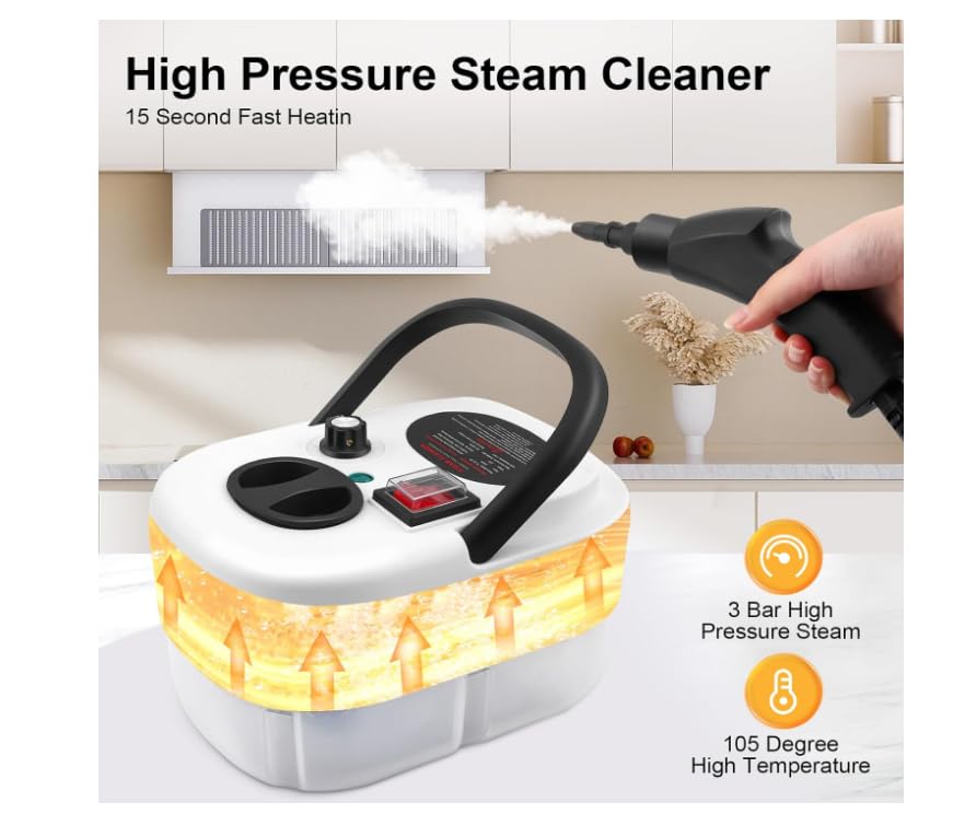 Vaporeta Limpieza Hogar, 3 Bar Limpiador a Vapor Vaporeta de Mano Steam Cleaner Vaporeta Limpieza Hogar Potente PortáTil Maquina de Vapor Limpieza Sofa Coche Cocina, 2500w, 1200ml