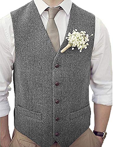Herringbone Vest Men Big And Tall Suit Waistcoat Slim Fit Groomsmen Vest For Wedding Rustic STMJ0034