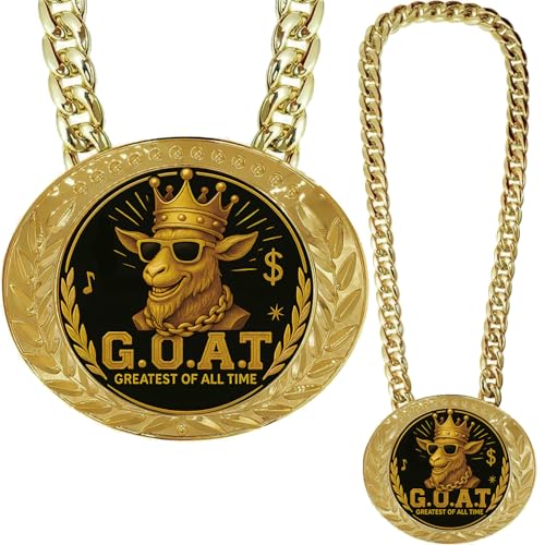Bambluby 6 GOAT Medal Champion Chain Sports Award Medal for Football Soccer Basketball Funny Winner Trophy for Kids and Adults (G.O.A.T)