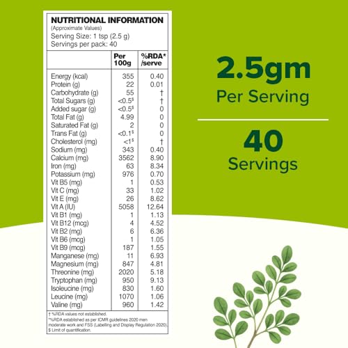 Image of VAHDAM Moringa Powder 200g | Pure Leaves, No Stems | Natural Source of Vitamins, Minerals & Amino Acids | For Smoothies, Cooking & Daily Nutrition | Non-GMO | 80 Servings (Pack of 2)