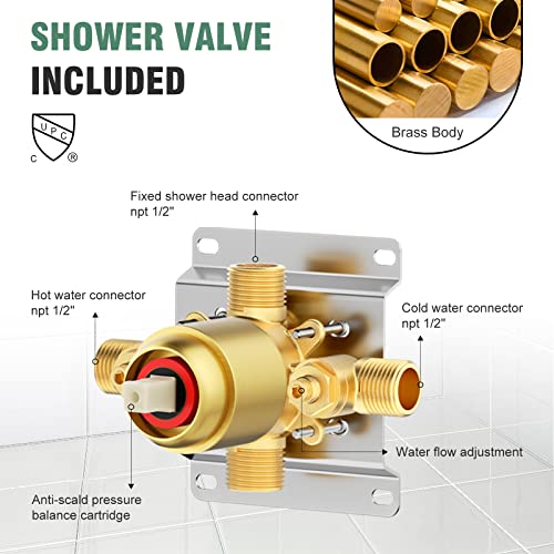 Shower Faucet Set With Tub Spout - Suncleanse Shower System (Valve Included) With 8-Inch Rain Shower Head And Bathtub Faucet - Brushed Gold Shower Tub Kit For Bathroom #TOP2