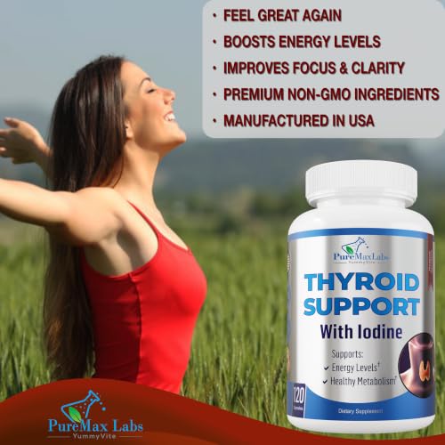 Image of Thyroid Support with Iodine - Metabolism Booster, Non-GMO (120) | Thyroid Health