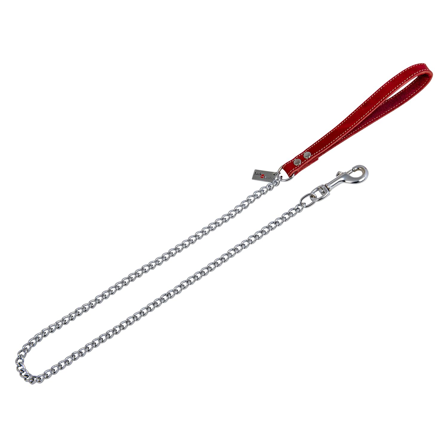 JACK AND VANILLA, Chain Lead for Dogs, Greasy Leather, Red, Size 12 mm x 110 cm
