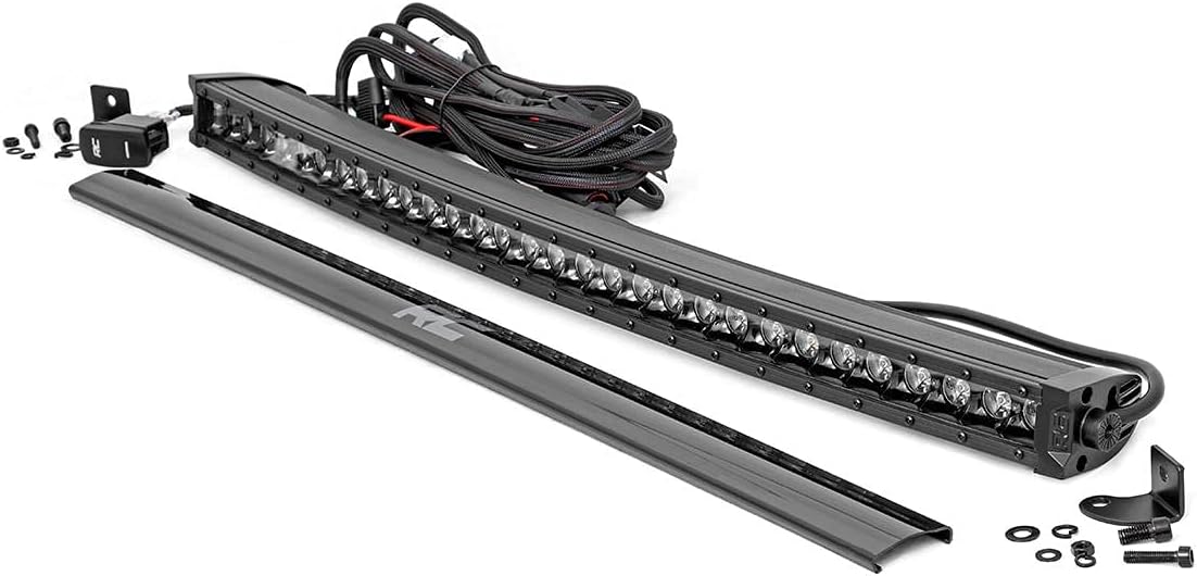 Rough Country 30" Curved LED Light Bar - Black Series with Cool White DRL, 150W, Spot Beam