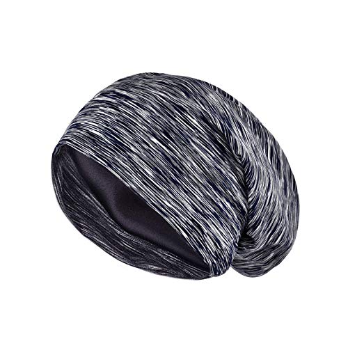 Satin Lined Sleep Cap Hair Cover Bonnet - Adjustable Slouchy Stay On Night Sleeping Beanie for Headwear Frizzy Natural Hair Women Hats (Dark gray)