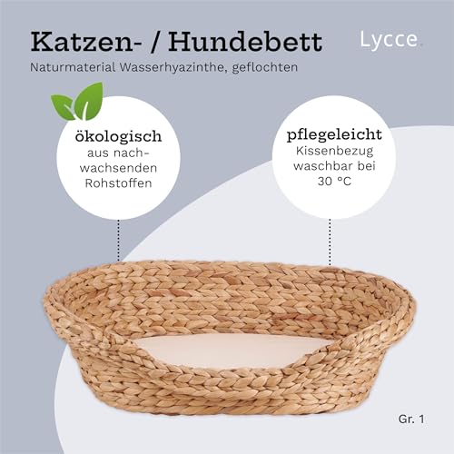Lycce Katzenbett Hundebett für kleine Hunde | Kissen waschbar bei 30° | ovale Form mit hohem Rand | Wasserhyazinthe | Hundekörbchen Katzenkörbchen | Gr. 1 (53 x 40 x 14 cm)