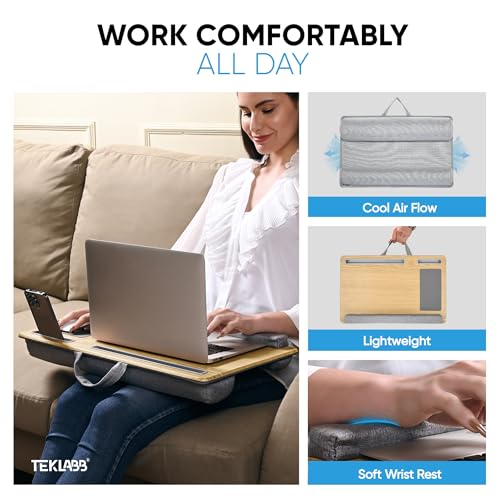 Image of Big Lap Desk Pillow | Wooden Laptop Stand | Portable Lap Desk for Home, Office, and Travel Comfortable workspace for Maximum Productivity (Big)