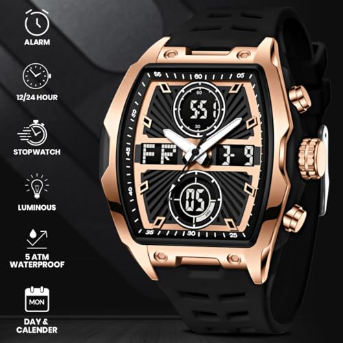 Image of V2A Impact-KUBIX 5410 Analog-Digital Watch for Men | Trendy Tonneau Shape | Bold Fashion Performance Watch with 3 Time Zones, Countdown, 50M Water Resistance, Alarm & Stopwatch