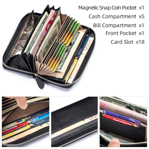 Image of RFID Blocking Womens Zipper Wallet Leather Large Capacity Billfold Clutch Zip Around Wallets for Women