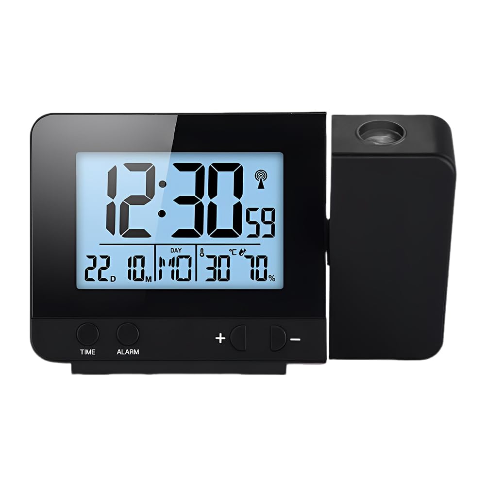 Projection Alarm Clock LED Display Digital Temperature Humidity Monitor (Black)