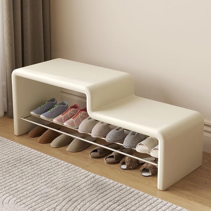 CuNtoHHH Banco Zapatero Multifuncional, Color Blanco Roto, Ideal para Pasillo, salón o Dormitorio. Elegante Zapatero de 120 x 36 x 40 cm con Asiento.