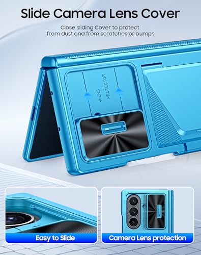 Image of for Samsung Galaxy Z Fold 7 Case with Card Holder RFID Blocking [Privacy Screen Protector ] [Slide Lens Cover] [Hinge Protection] Shockproof Protective Phone Wallet Case for Z Fold 7 (Lake Blue)
