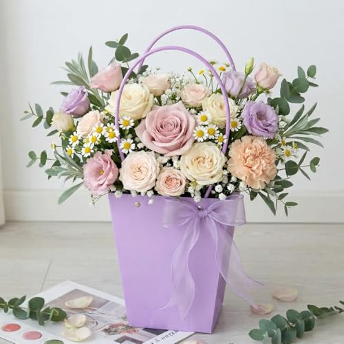 Image of Oasis Pack of 10 Conical Purple Flower Hamper Bags | Premium Floral Packaging Bags for Rakhi Gift Hampers, Flower Bouquets, Wedding, Return Gifts, Decorative Presentation & Florist Supplies.