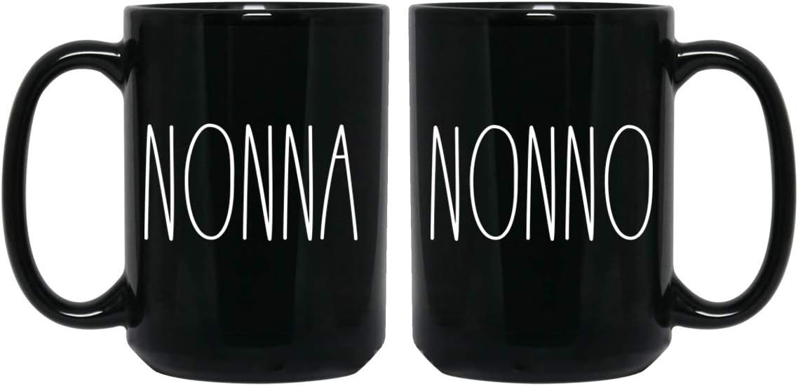 Nonna & Nonno Couples Coffee Black Mug Set, Personalized Text Mug Gifts for Christmas, Birthday Gift, Nonna And Nonno Coffee Mug, 2-Pack Black Mug 15oz