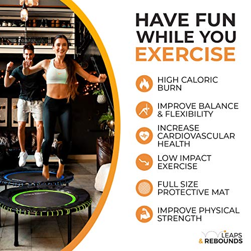 LEAPS & REBOUNDS: Rebounder - Fitness Trampoline - Full-Size Protective Mat - Minimal Joint Impact - High-Calorie Burn - Improve Cardio, Balance, and Physical Strength