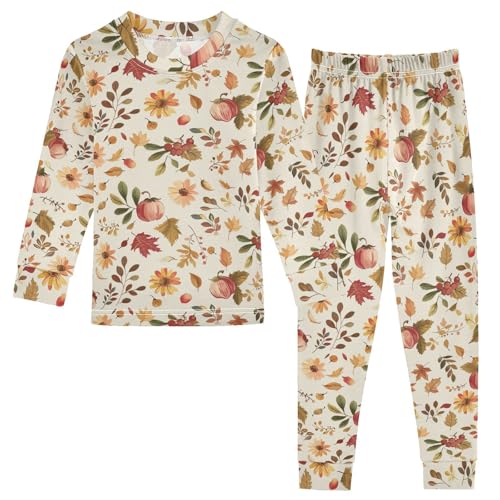 Fustylead Autumn Harvest Vegetable Fall Leaves Flower Berry Cotton Pajama Sets 2 Piece PJ Top and Bottom Nightwear Set