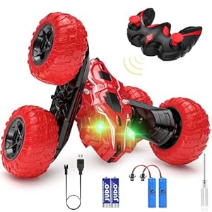 DDULEOG Coche Teledirigido 4WD 2.4 GHz Coches Teledirigidos Niños con luz LED, 360°de Rotación la Deriva Coche RC para Interiores, Exteriores, Césped, Regalos de Juguete para 6+ Años（Rojo）