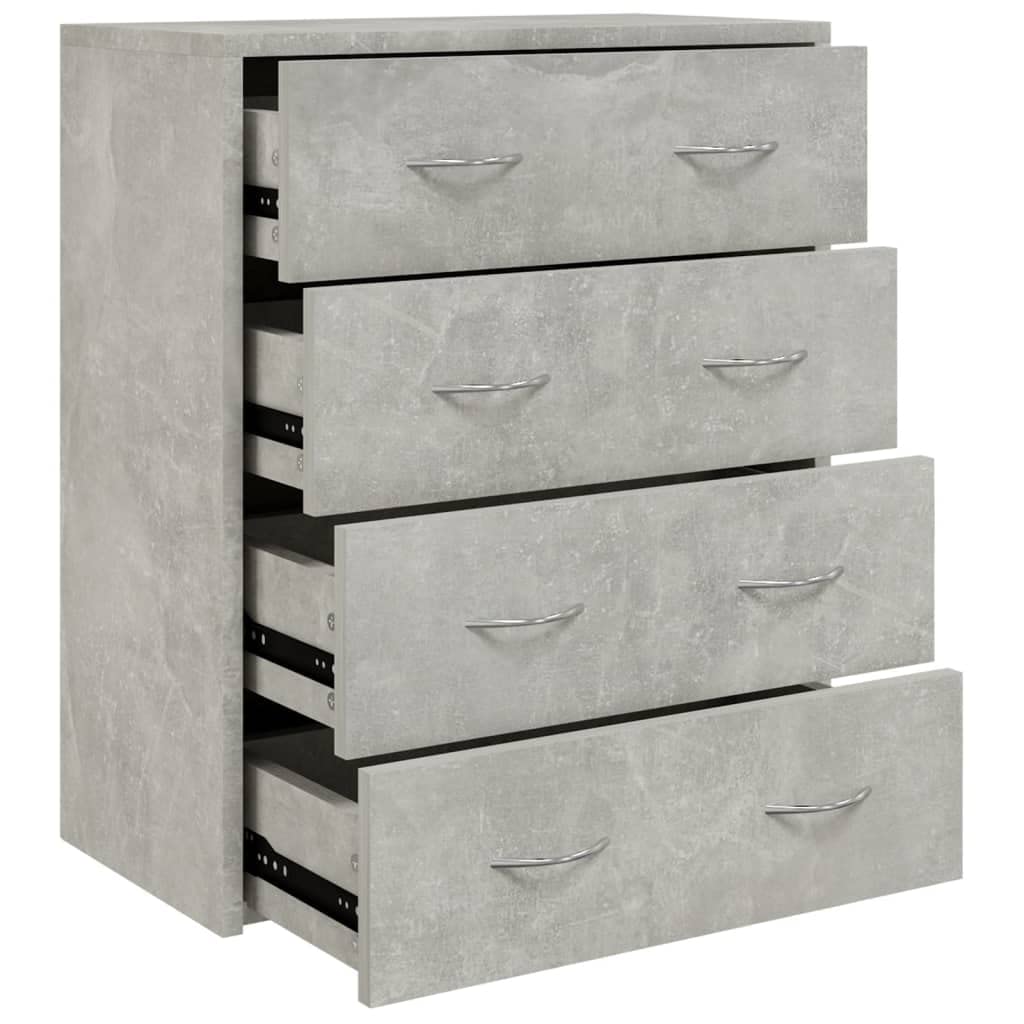 Commode 4 Tiroirs 60x30,5x71 Cm - Gris Béton - Bois Aggloméré - Rangement Chambre Ou Salon