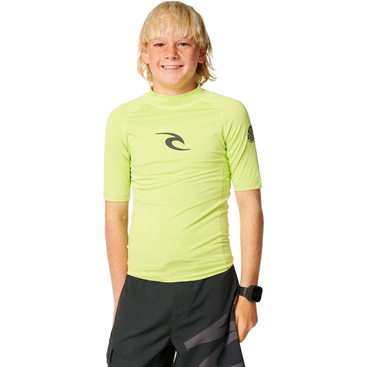 RIP CURL Kids Waves UPF Short Sleeve Rash Vest - Lime - 16Y
