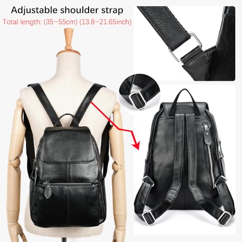 Image of 15 Colors Real Soft 100% Genuine Leather Women Backpack Fashion Ladies Travel Bag Preppy Style For Woman (Black)