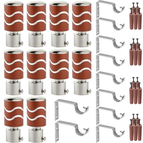 Image of GRIVAN Stainless Steel Curtain Holder Set for Door Window Wall Suitable for 1 Inch Rod Curtain Bracket Support Knobs Accessories (Maroon, Pair of 5)