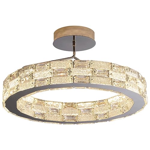 Plafonnier LED chromé de luxe en cristal rond moderne pour salon chic