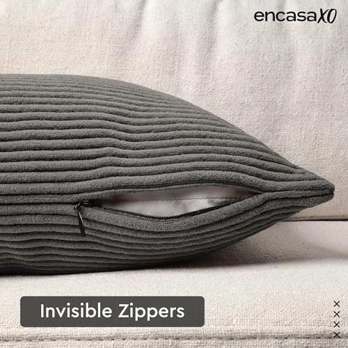 Image of Encasa XO Corduroy Cushion Covers, No Inserts, Set of 2, Dark Grey