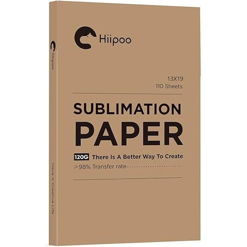 Hiipoo Sublimation Paper 13x19 Inch, Work with Sublimation Ink and E Sawgrass Inkjet Printers for Mugs T-Shirts Light Fabric and Other Sublimation Blanks (110 Sheets, 120G)