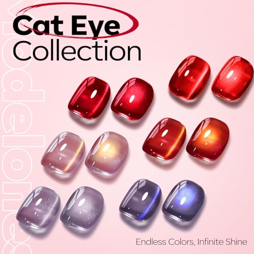 Image of modelones Red Cat Eye Gel Polish Burgundy Red Gel Polish Magnetic Glitter Holographic Ruby Red Gel Nail Polish Valentine Reflective Jelly UV Gel 15 ML