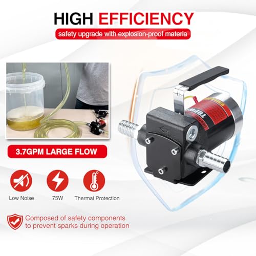 TOPWAY 110V AC Gasoline Fuel Pump 3.7GPM Self-priming Oil Transfer Pump With Handle, Reversible Pumping, Overheat Protection, Explosion-Proof, for Gasoline Fuel Diesel Kerosene Removal - Thumbnail 4
