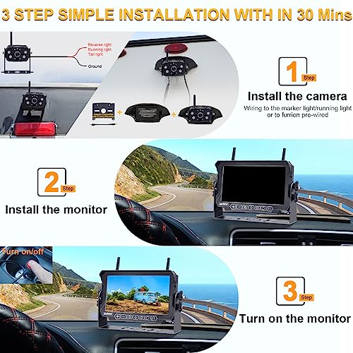 Image of AMTIFO Wireless RV Backup Camera System - 2 HD 1080P Cameras with 7 inch Split-Screen Monitor,Compatible with Furrion Pre-Wired RVs,Loop Recording,Night Vision,Easy Install for Trailers Campers Trucks