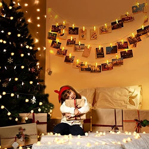 JXLEDAYY 40 LED Photo Clip String Lights 6M Peg Fairy Lights Plug in Christmas Lights Indoor Decorations for Picture Hanging Bedroom Wall Birthday Wedding Aniversary Xmas Party Decor- Warm White