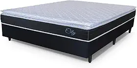 Cama Box Casal King Colchão Com Molas Ensacadas City Pillow Top 193x203x61cm Preto/Branco