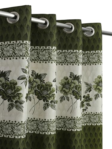 Image of Homefab India Jacquard Jute Curtains Room Darkening - Long Door 9 feet, Pack of 1 Curtain, Green Floral