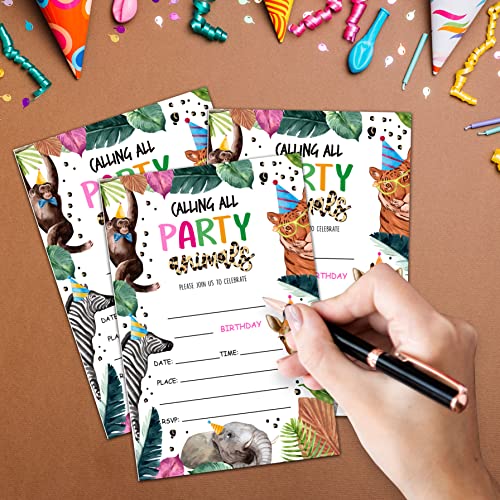 Safari Jungle Animals Birthday Party Invitations, Woodland Animals Birthday Invitations For Boys Girls, Kids Birthday Invites, Theme Birthday Party Decorations, 20 Invitations With 20 Envelopes - B10 #TOP3