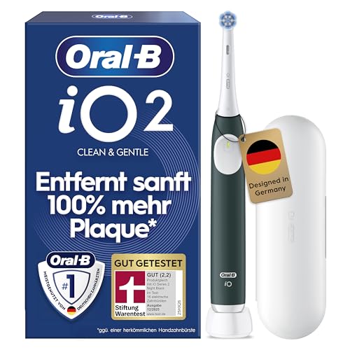 Oral-B iO Series 2 Elektrische Zahnbürste — Electric Toothbrush, Inkl. 1 Aufsteckbürste, Reise-Etui — 3 Putzmodi für Zahnpflege, GUT GETESTET (2,2) von STIFTUNG WARENTEST, Designed by Braun, Grün 1