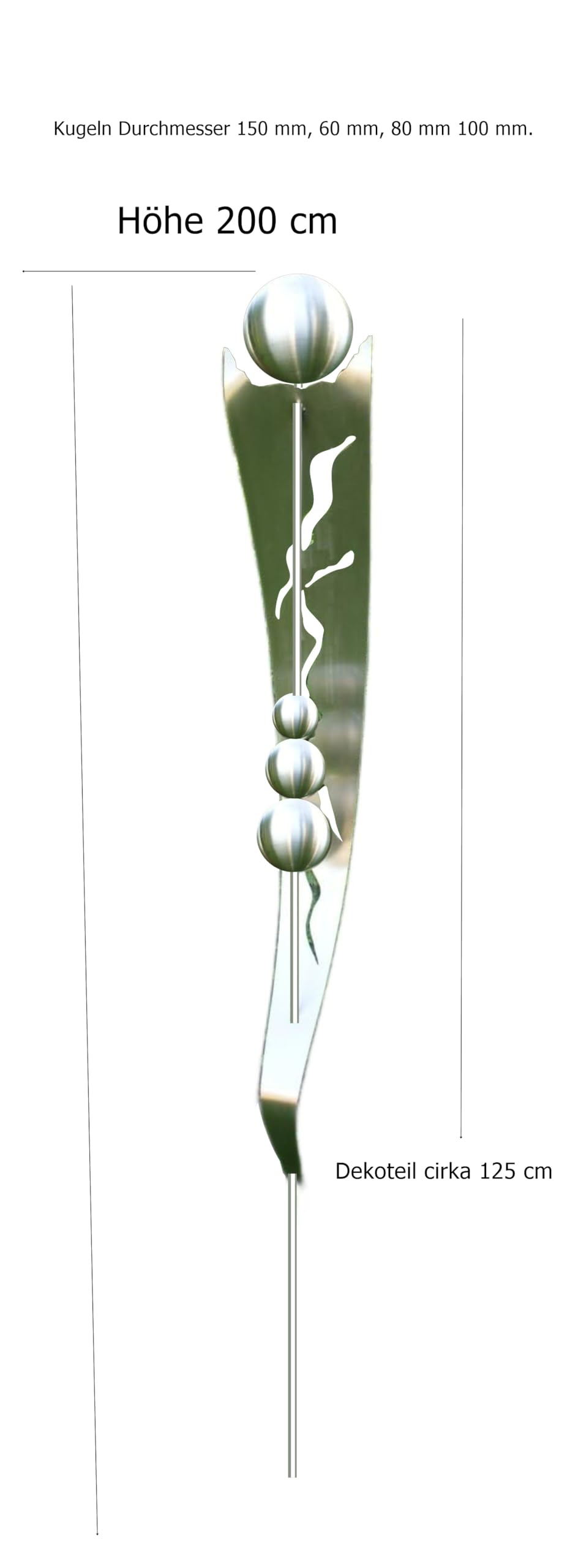 Gartendeko Edelstahl-Stab „Isabel“, Metallstab 200 cm, 4 Edelstahlkugeln