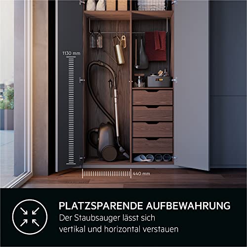 AEG CLEAN 6000 ÖKO Staubsauger mit Beutel, Hohe Saugleistung, Zusatzdüsen, XL-Räder, Edelstahl-Teleskoprohr, aus 65% Recyclingmaterial, 12 m Kabel, 850 Watt, Zubehör, Grau, AB61C1OKO