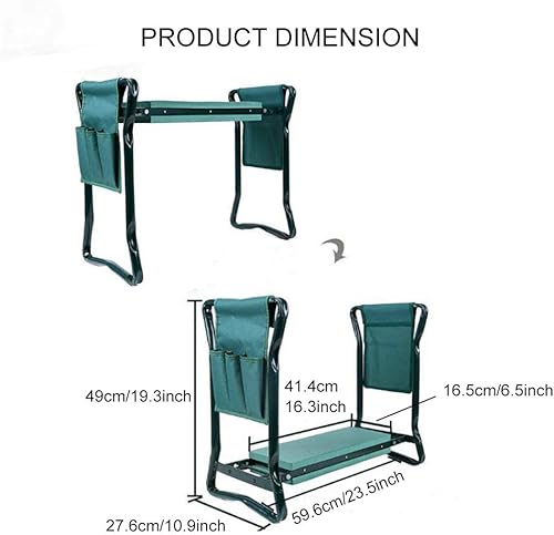 Miniatura 4 de DSISI - Asiento portátil para jardín, taburete de jardín plegable con bolsa de herramientas y almohadilla de espuma EVA, banco de jardín de