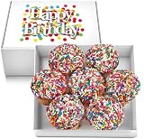 Happy Birthday Vanilla Cupcakes LARGE Gift Basket Colorful Rainbow Sprinkle | 7 INDIVIDUALLY WRAPPED Fresh Cupcakes | Party Food Gift