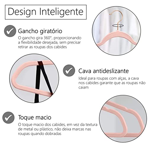 Kit 50 Cabide Infantil Veludo Antideslizante Ultra Fino Moderno (Azul)