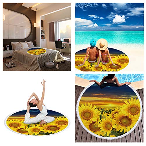 Violet Mist Microfiber Beach Towels Oversized Round Sunflower Beach Blanket Sand Free Quick Dry Hippie Boho Circle Bath Towel Absorbent Bohemian Beach Yoga Mat Table Cloth Throw Fringe Tapestry 60" C #TOP2