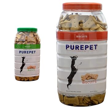 Purepet 100% Vegeterian Biscuit,Dog Treats- Jar, 905g & Chicken Flavour, Real Chicken Biscuit,Dog Treats- Jar, 905 gm